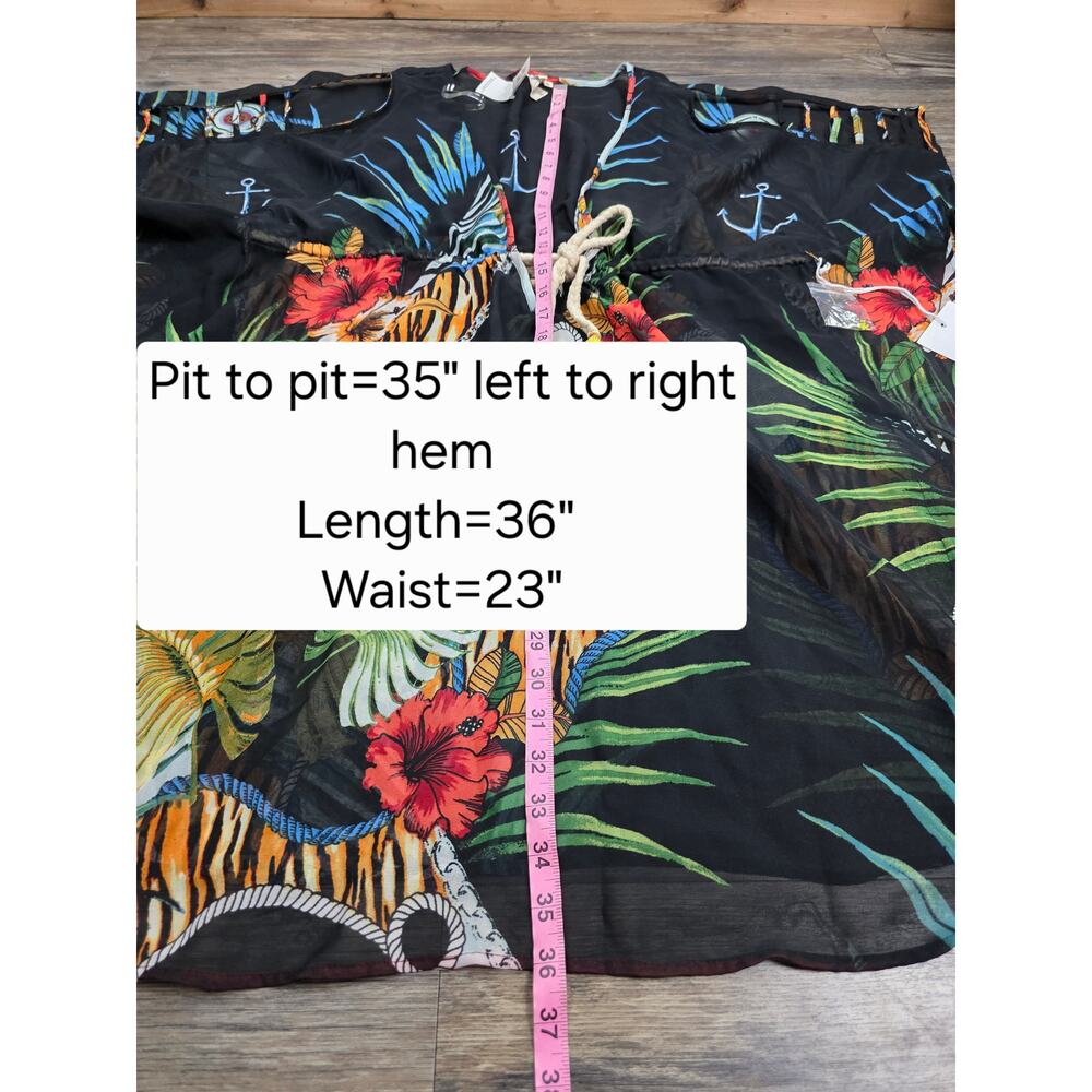 Violet Sky Sheer Tropical Hibiscus Floral Anchor Kimono Caftan Coverup One Size - Picture 6 of 9